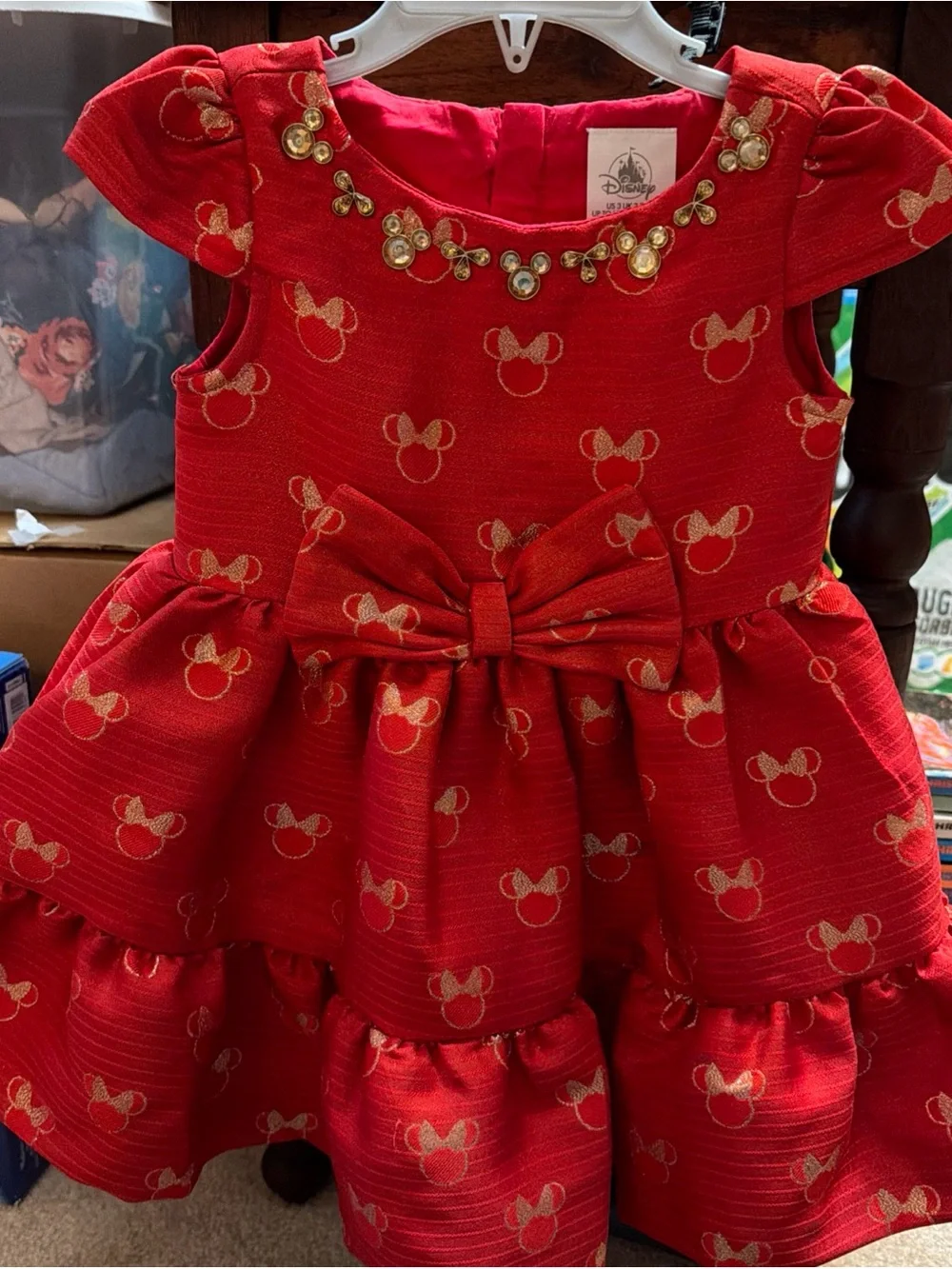 Disney Store Minnie Mouse Holiday Dress Red Size 3 EUC Christmas